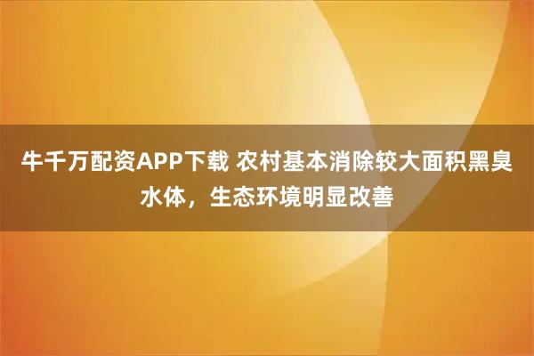 牛千万配资APP下载 农村基本消除较大面积黑臭水体，生态环境明显改善